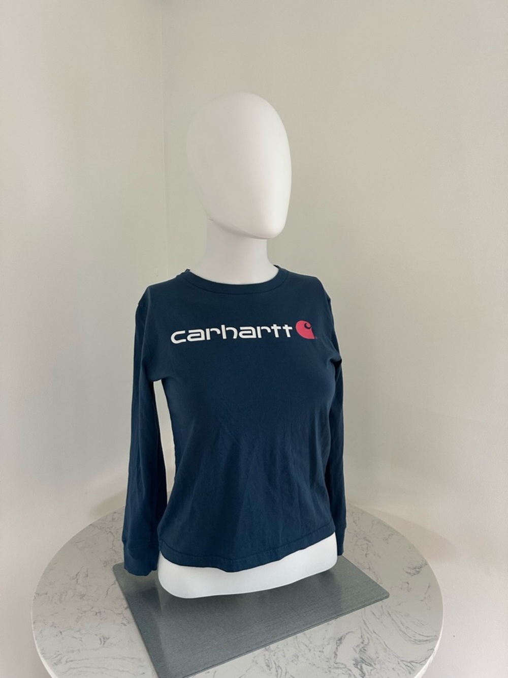 Carhartt Women's Navy Long-Sleeve Logo Tee with Pink Accent